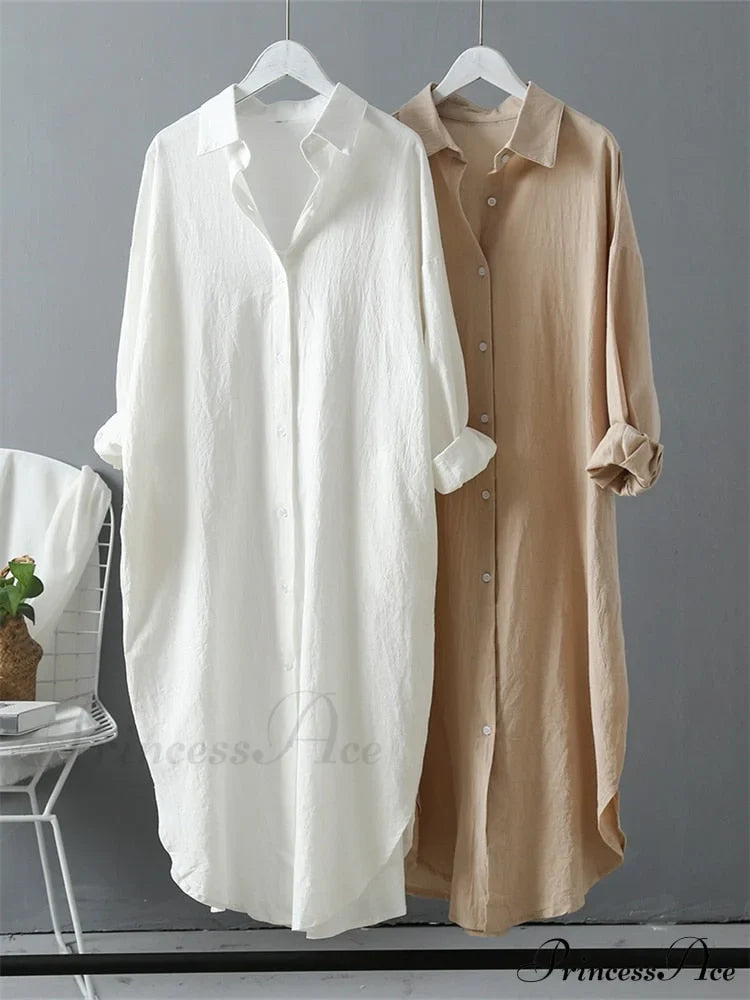 Women's Spring/Autumn Arm - Fit Blouse Loose Casual Gown with Long Buttons