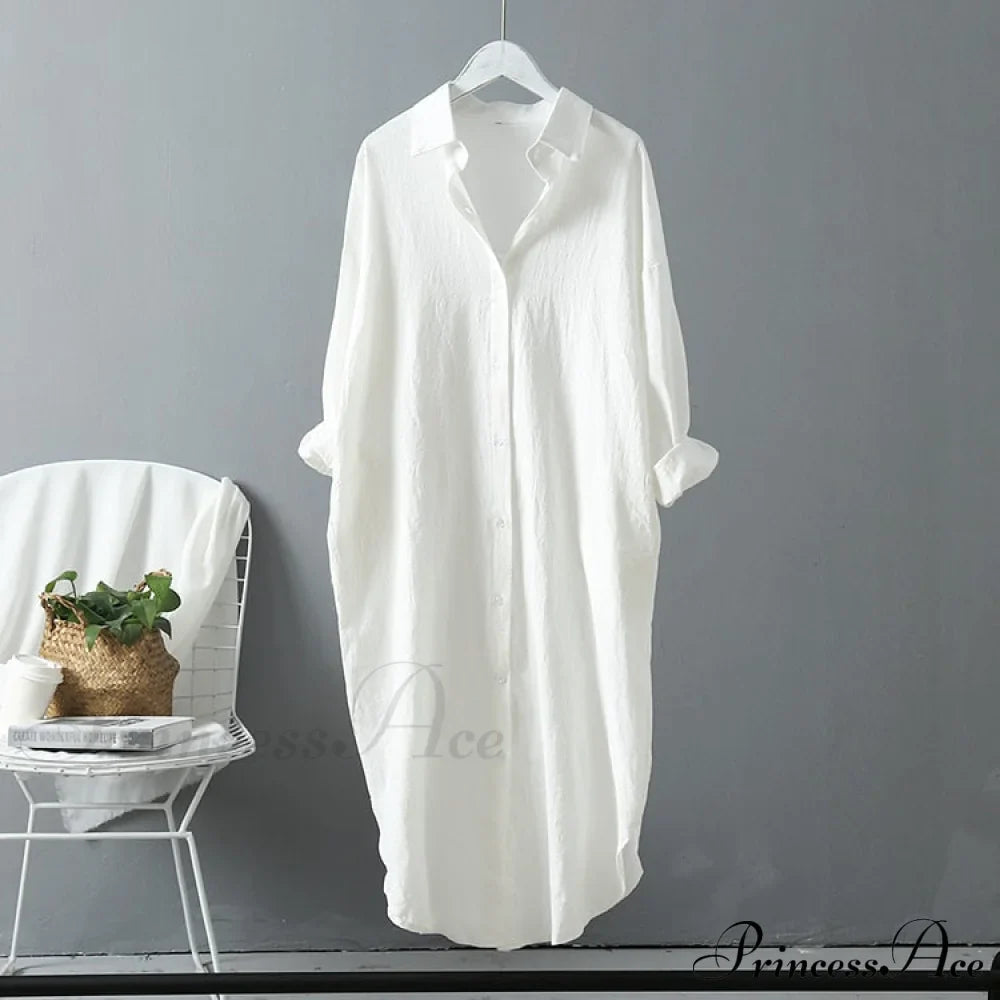 Women's Spring/Autumn Arm - Fit Blouse Loose Casual Gown with Long Buttons