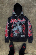 Y2K Dark Hip-Hop Cartoon Zip Hoodie