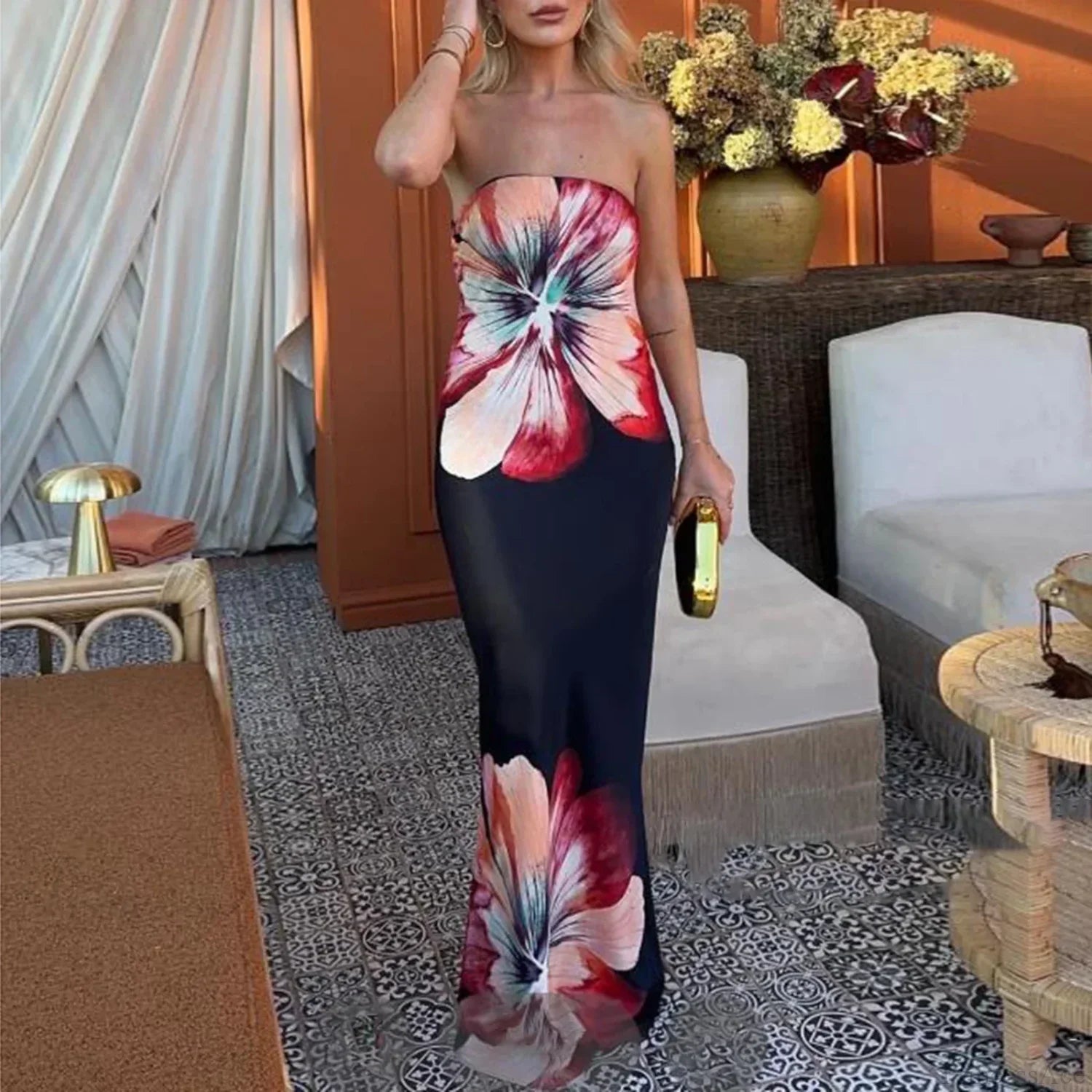 Y2K Floral Tube Strapless Backless Sundress