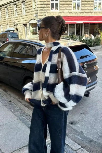 Y2K Striped Loose Cardigan Sweater